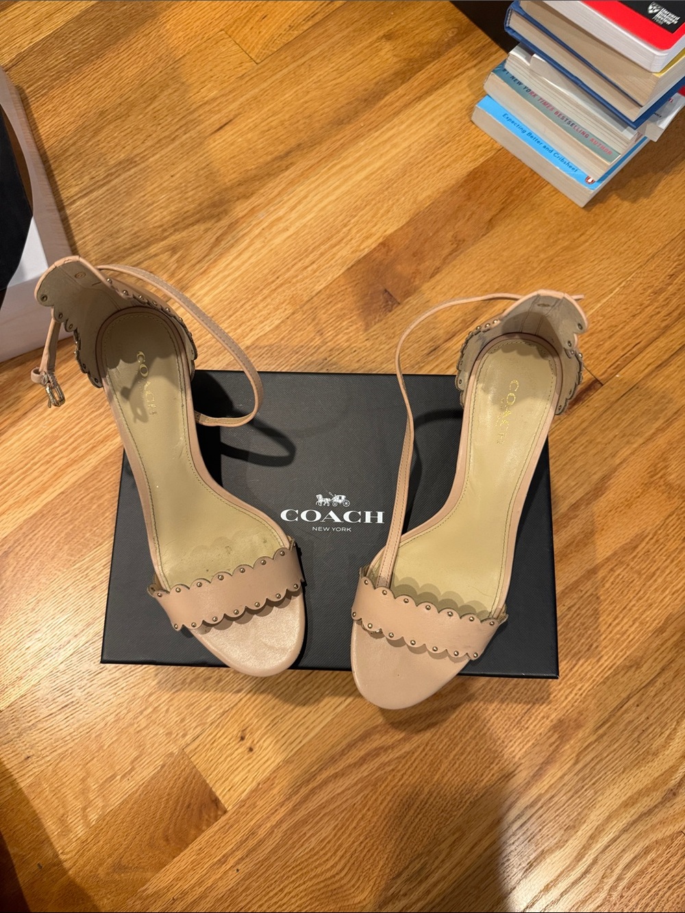 Coach Scalloped Ankle-Strap Heels — Beige